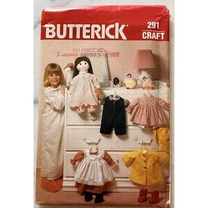 Vintage Butterick Pattern 291 Doll Clothes 19" Dresses Shoes Raincoat Hat UNCUT